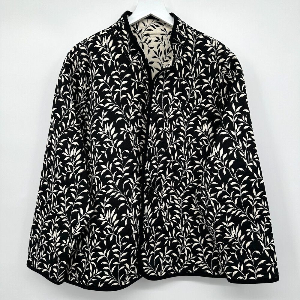 Trimdin‎ Reversible Jacket Coat Size 2X Black Ivory Brocade Artsy Neutral USA